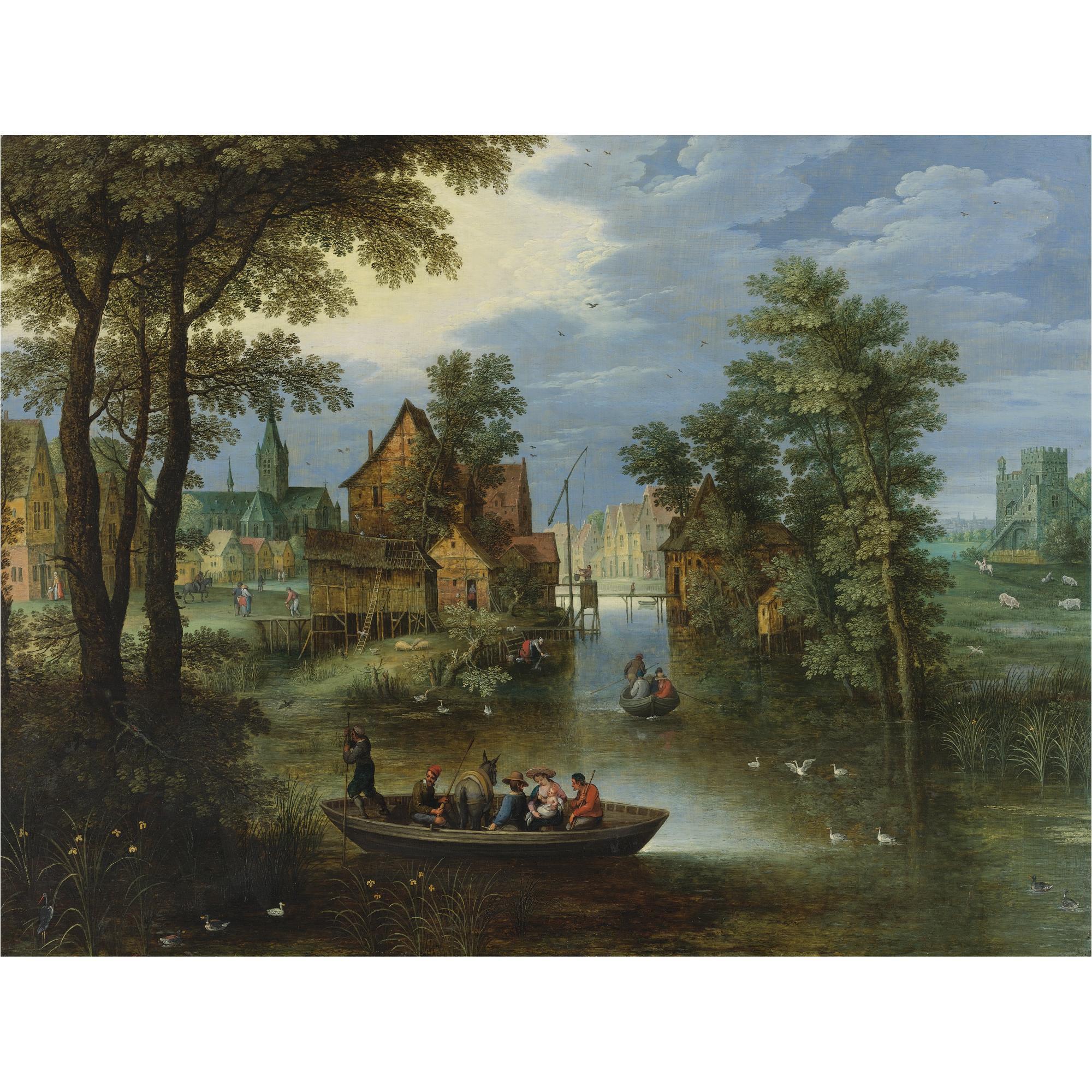 Maerten Ryckaert - A River Landscape With The Flight Into Egypt