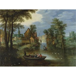 Maerten Ryckaert - A River Landscape With The Flight Into Egypt