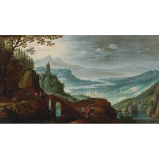 Maerten Ryckaert - Extensive River Landscape With Christ On The Road To Emmaus