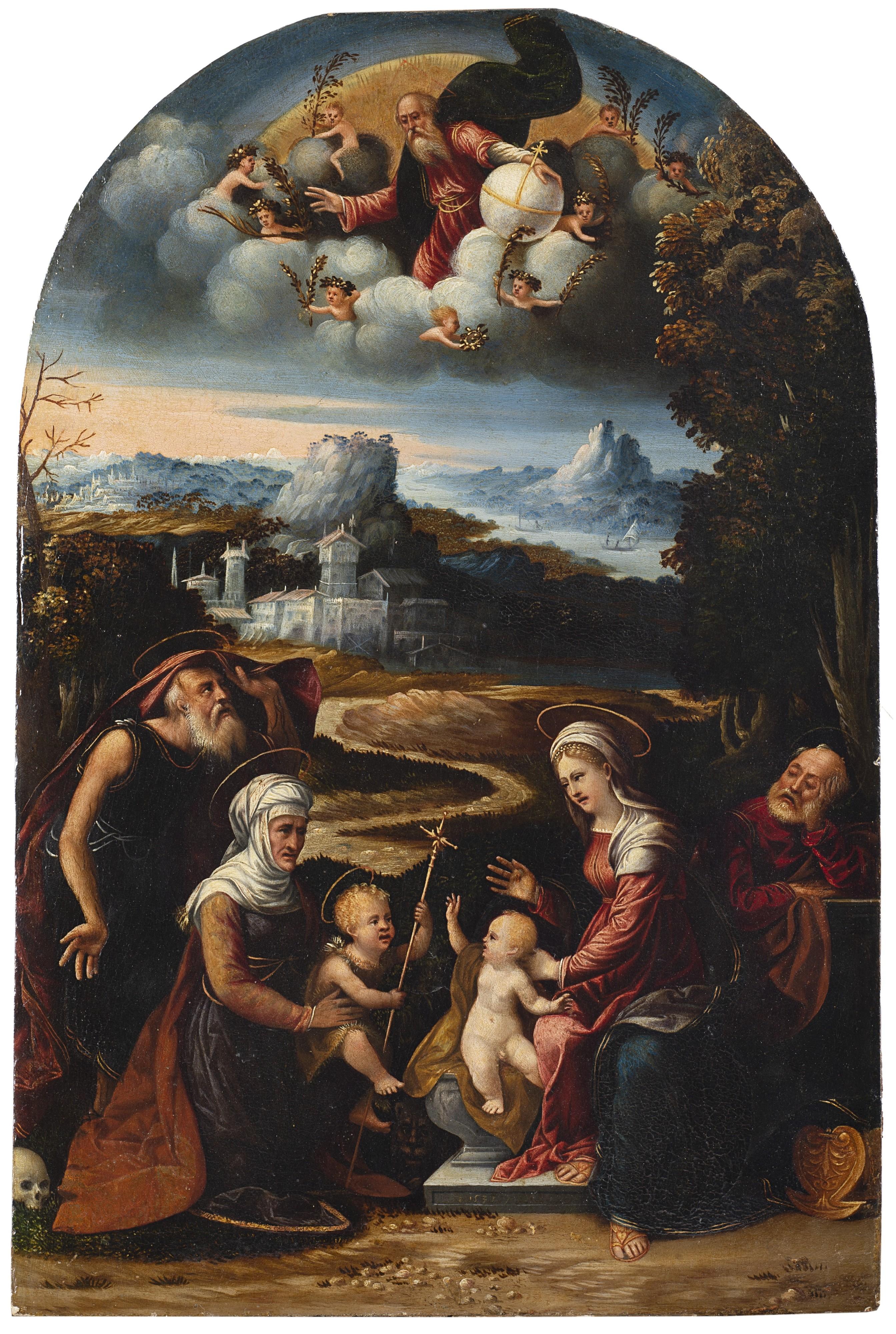 Maestro dei Dodici Apostoli - Holy Family with Saint Elizabeth, the infant Saint John, Saint Zechariah and God the Father