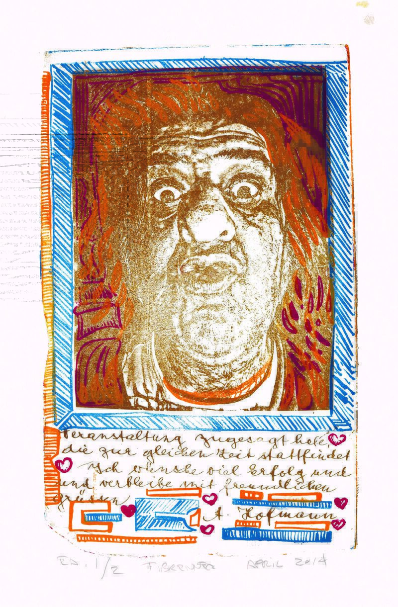 Felix Brenner, Selbstporträt, 2014, Lithografie, 49,7 x 35,2 cm