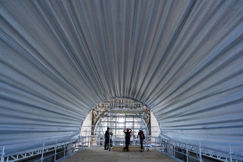 Fabric panels are being installed