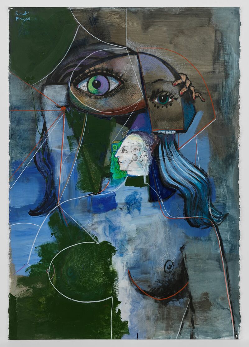 George Condo, Female Portrait with Medallion, 2021