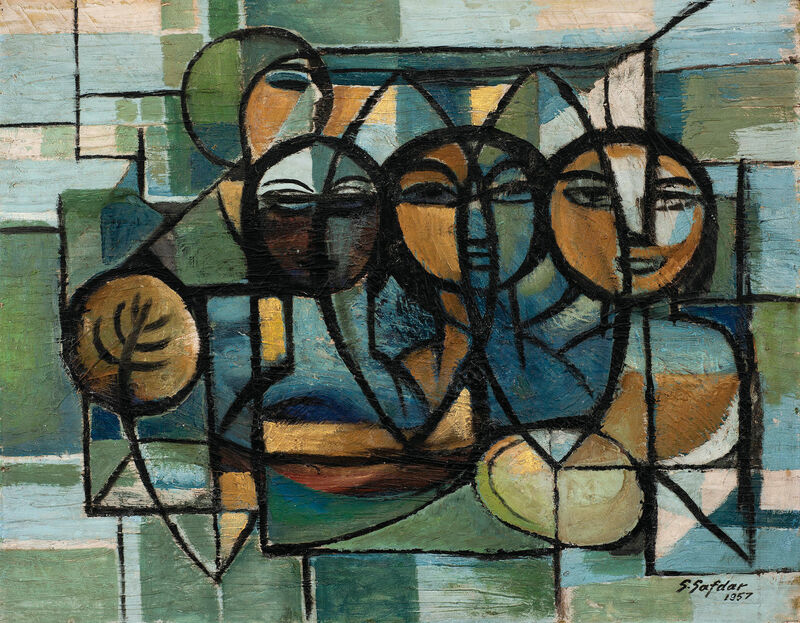 Sheikh Safdar Ali, Untitled (Three Abstract Women), 1957