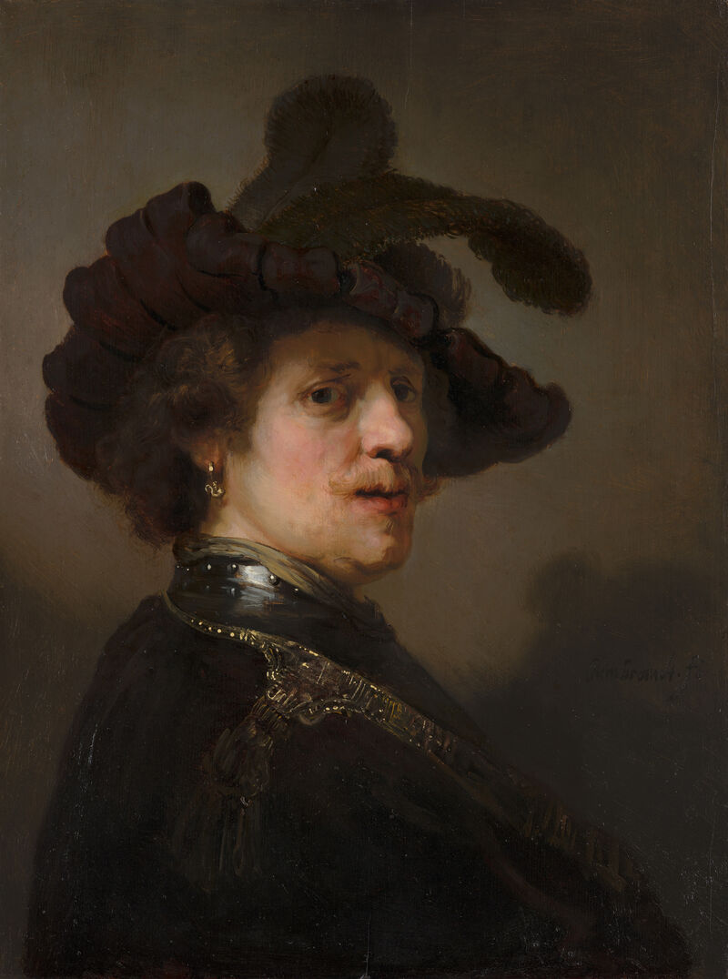 Rembrandt Harmensz. van Rijn, Tronie eines Mannes mit Federbarett, um 1635-1640