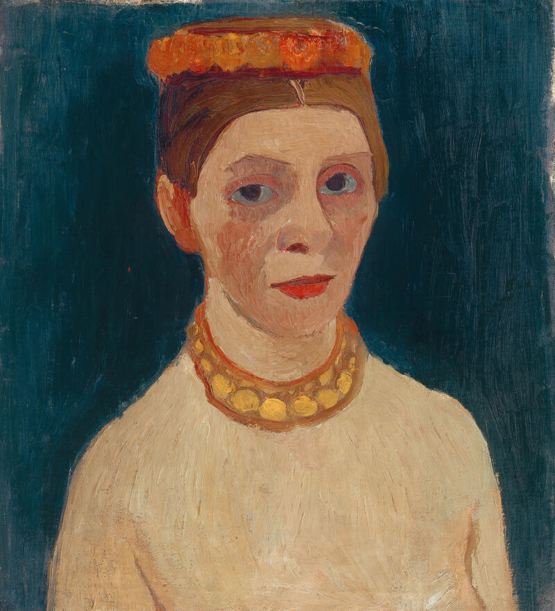 Paula Modersohn-Becker, Selbstbildnis mit rotem Blütenkranz und Kette, 1906/07