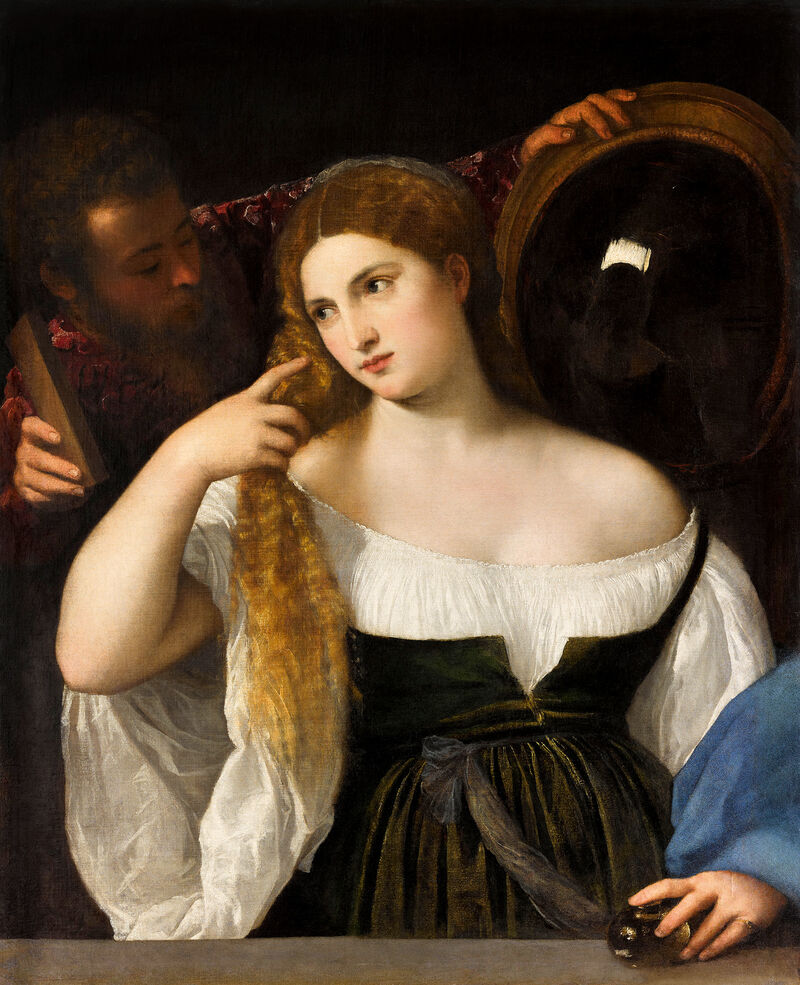 Tizian, Junge Frau bei der Toilette, um 1515, Leinwand, 99 x 76 cm, Musée du Louvre, Département des Peintures, Paris