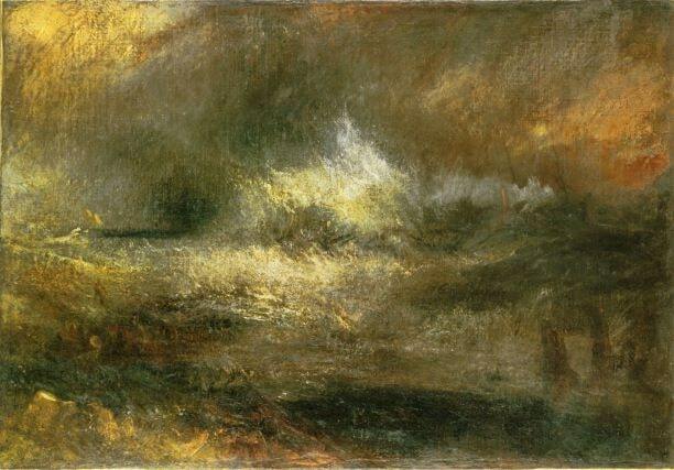 Joseph Mallord William Turner, Stormy Sea with Blazing Wreck, circa 1835-1840, Öl auf Leinwand