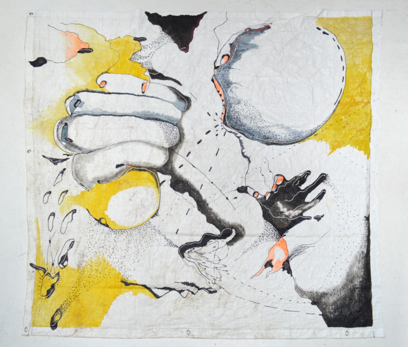 Arnaldo González, Descubrimiento (the discovery), Serie, mixed media on tarpaulin, 2021