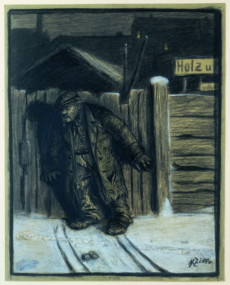 Heinrich Zille, Man at the board fence, 1901, chalk