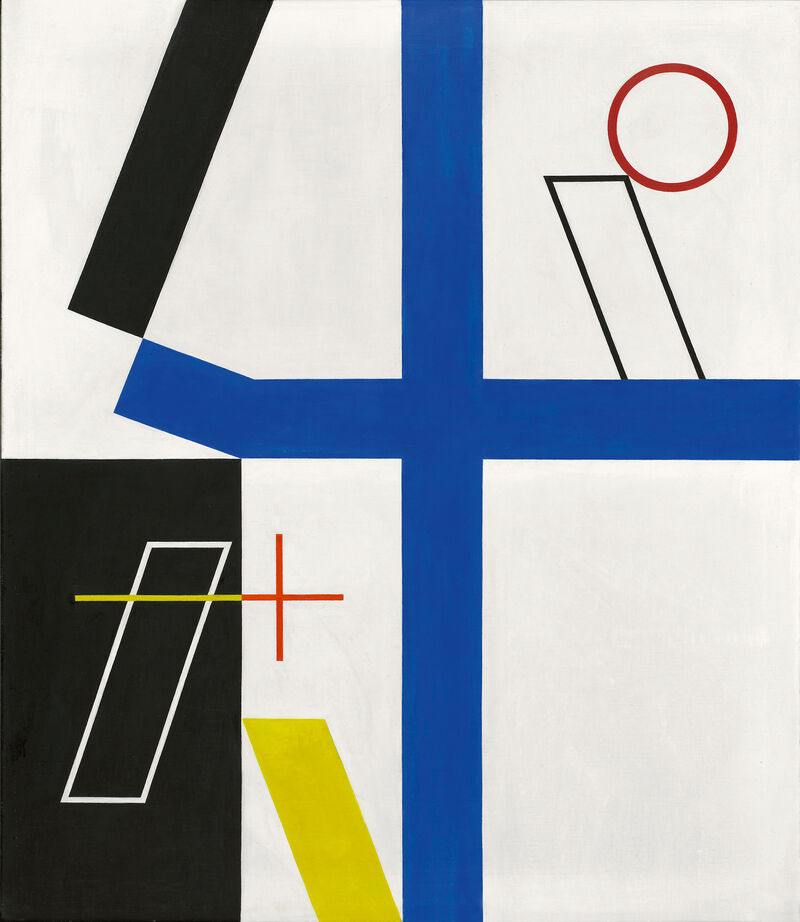 Sophie Taeuber-Arp. Four Spaces with Broken Cross. 1932. Oil on canvas. 29 5/16 × 25 3/8″ (74.5 × 64.5 cm).