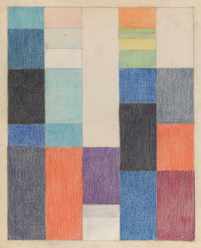 Sophie Taeuber-Arp. Vertical-Horizontal Composition. 1916. Colored pencil, gouache, and pencil on paper. 9 7/16 x 7 3/4” (23.9 x 19.6 cm).