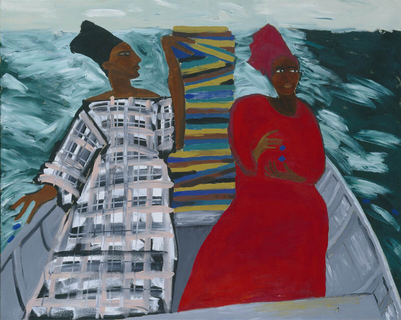 Artwork by Lubaina Himid, Title: Between the Two my Heart is Balanced