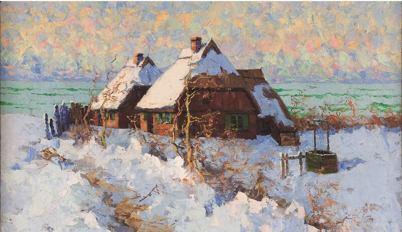 Elisabeth von Eicken: Winterliche Gehöfte an der Ostsee, nach 1900, Öl auf Leinwand, Privatbesitz