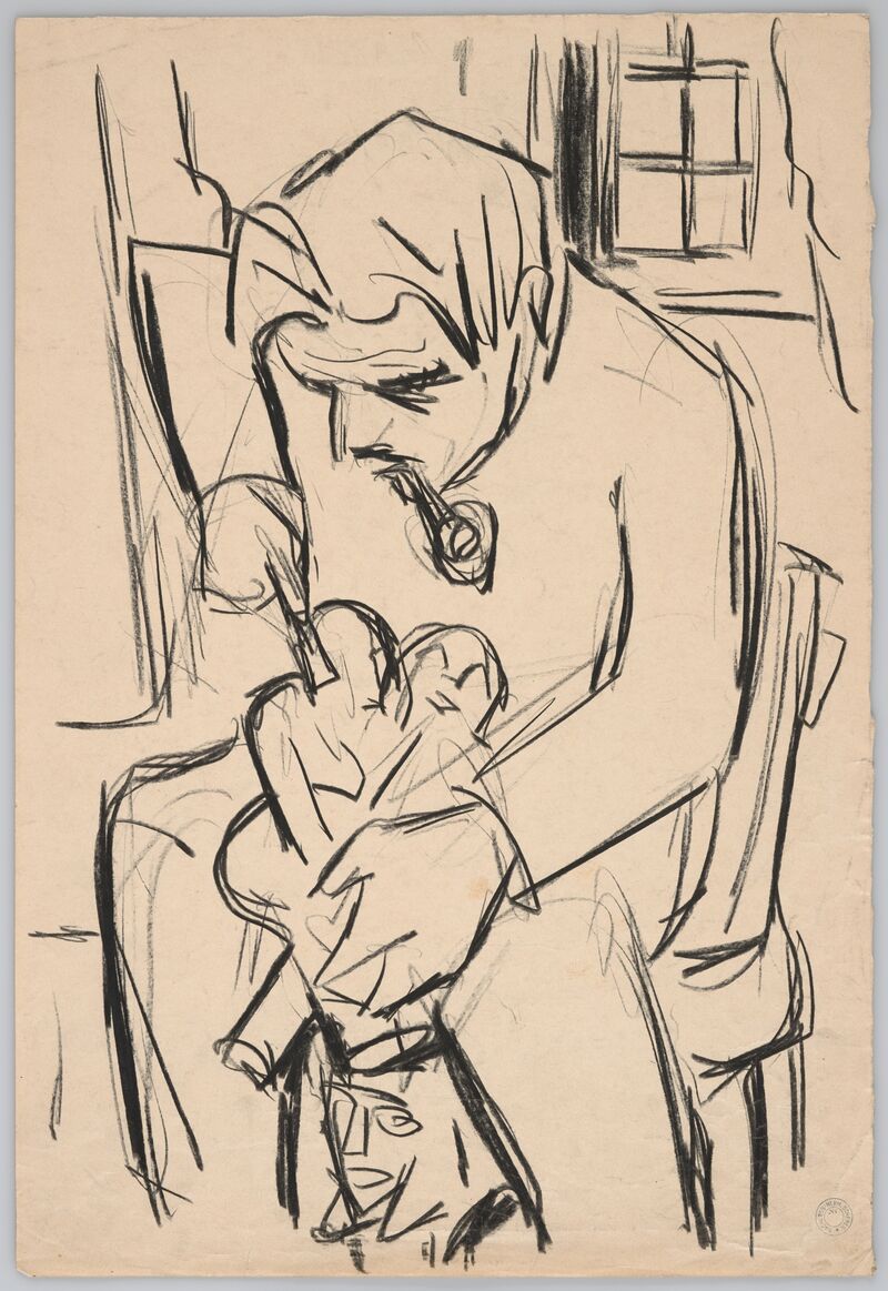 Hermann Scherer, E. L. Kirchner bei der Arbeit an der Holzskulptur \