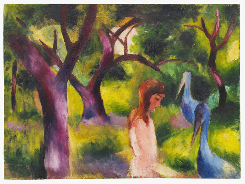 August Macke: Mädchen mit blauen Vögeln (Kind mit blauen Vögeln). 1914