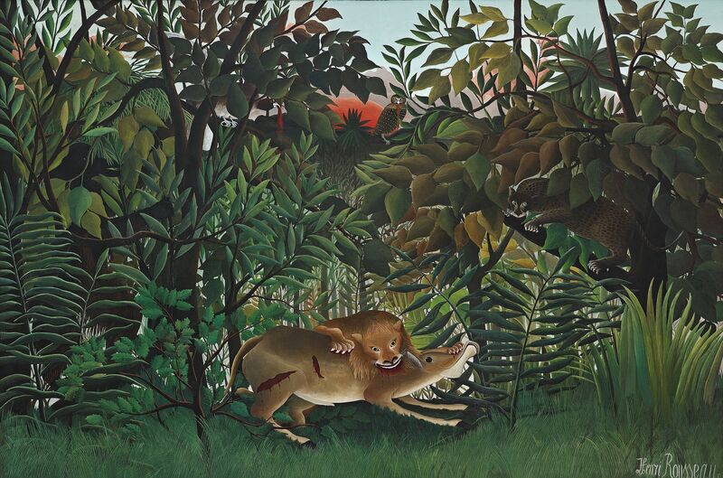 Henri Roussea, Le Lion, ayant faim, se jette sur l´antilope, 1898/1905