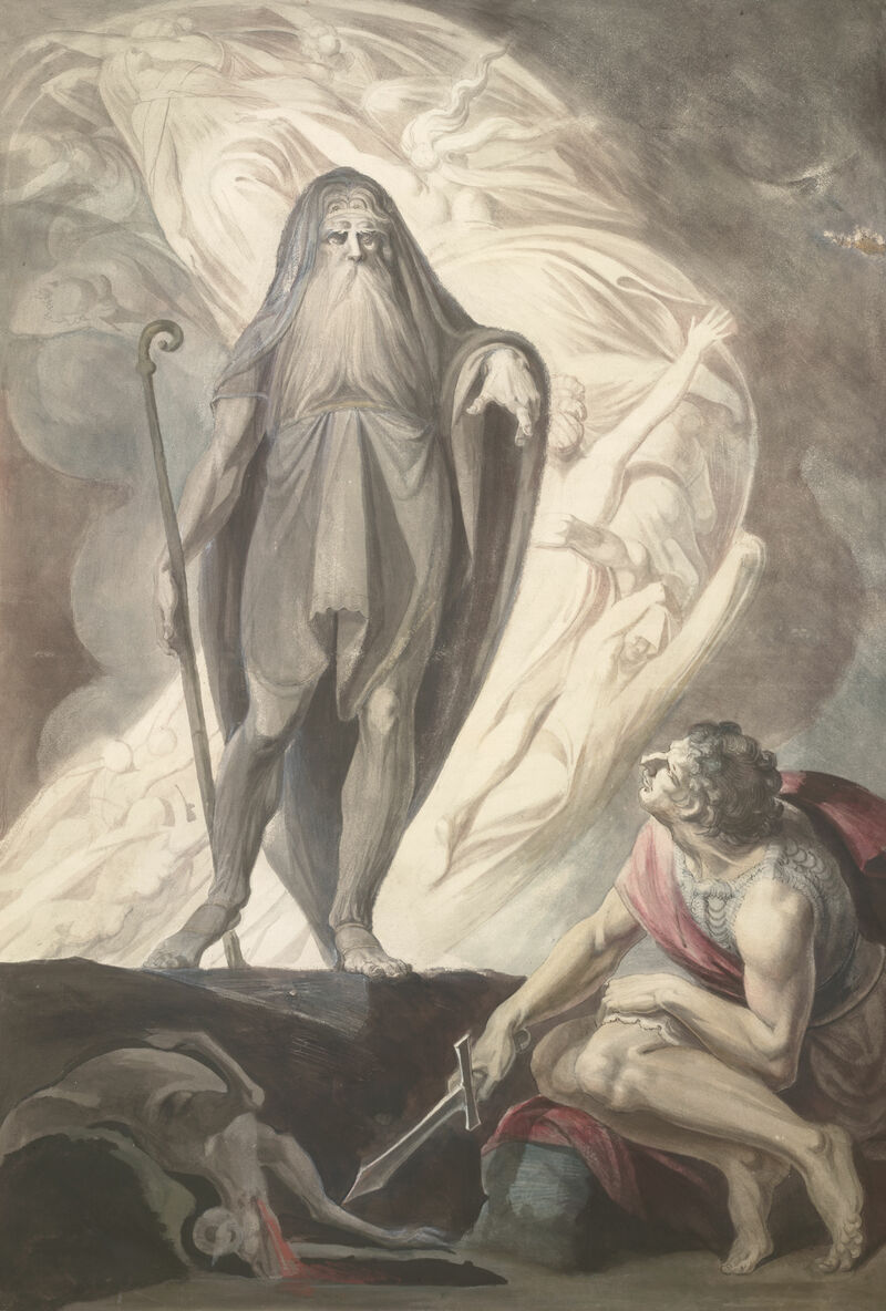 Johann Heinrich Füssli d. J., Teiresias erscheint Odysseus beim Totenopfer, 1780-1785