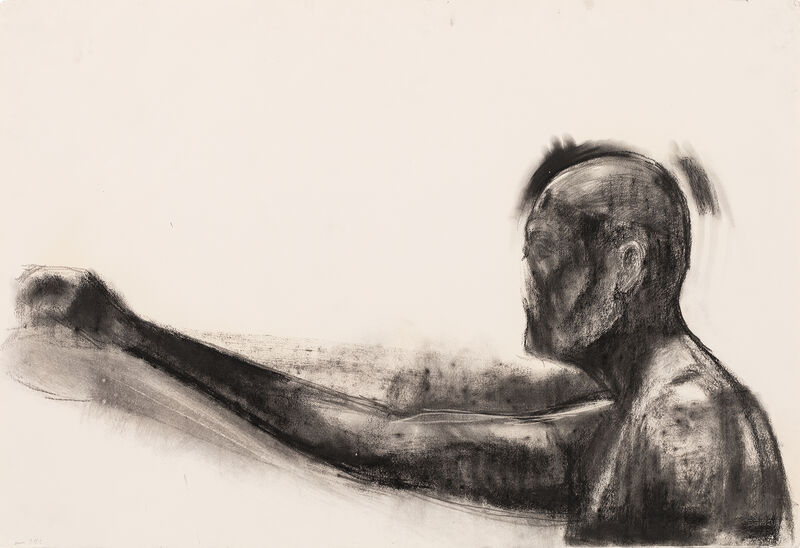 Ofer Lellouche, Self-Portrait with a Raised Hand, 2012, Kohle auf Papier