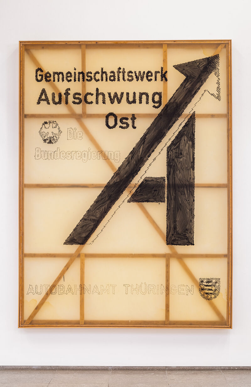 Nationalgalerie. Eine Sammlung für das 21. Jahrhundert: Sigmar Polke, Gemeinschaftswerk Aufschwung Ost, 1992, Kunstharzlack auf Polyestergewebe, 300 x 225 cm, © Staatliche Museen zu Berlin, Hamburger Bahnhof – Nationalgalerie der Gegenwart,