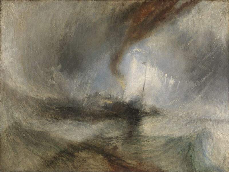 Snow Storm - Steam-Boat off a Harbour’s Mouth / Schneesturm - Ein Dampfschiff im flachen Wasser vor einer Hafeneinfahrt, exhibited 1842 / ausgestellt 1842, Joseph Mallord William Turner (1775-1851)