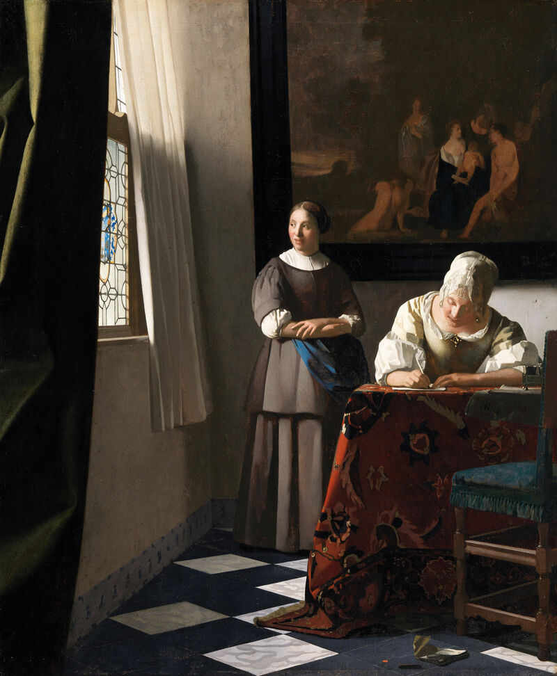 Johannes Vermeer, (1632–1675) Woman Writing a Letter, with her Maid, c.1670