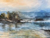 Marianne Hopf, Uferlandschaft II, Pigmente, Acryl auf Leinwand, 100 x 130 cm, 2024