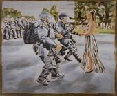 Gaby Kutz,Ikone des Protests, Teil 1, Öl auf Leinwand, 115 x 145 cm, 2018