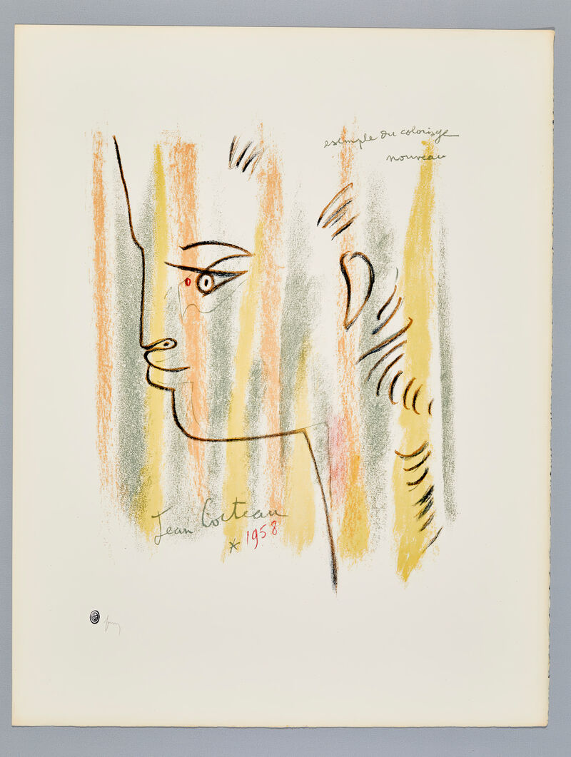 Jean Cocteau, Portrait eines Faun, Farblithografie, 1958