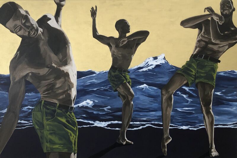 Chris Wehrmann, A Move And A Flow _ Dancer On Gold And Indigo, 2023, acryl on canvas, 120 x 80 cm