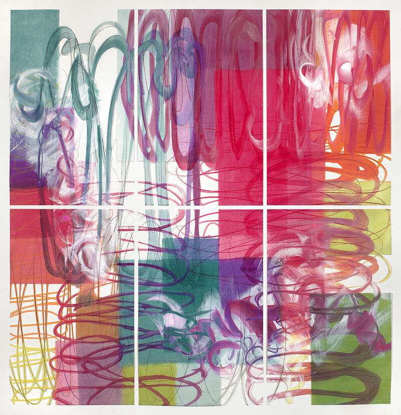 Henning Haupt, Five Sets of Magenta and Space, 2023, 5 painted cutouts, 34 sheets, each 100×65 cm, oil and wax pastel on bristol paper