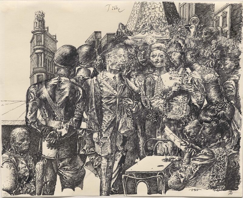 Werner Tübke (1929 – 2004), Straße in Brüssel (mit Selbstbildnis), 1965