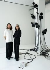 Artist duo KiefferWoodtli with their work.