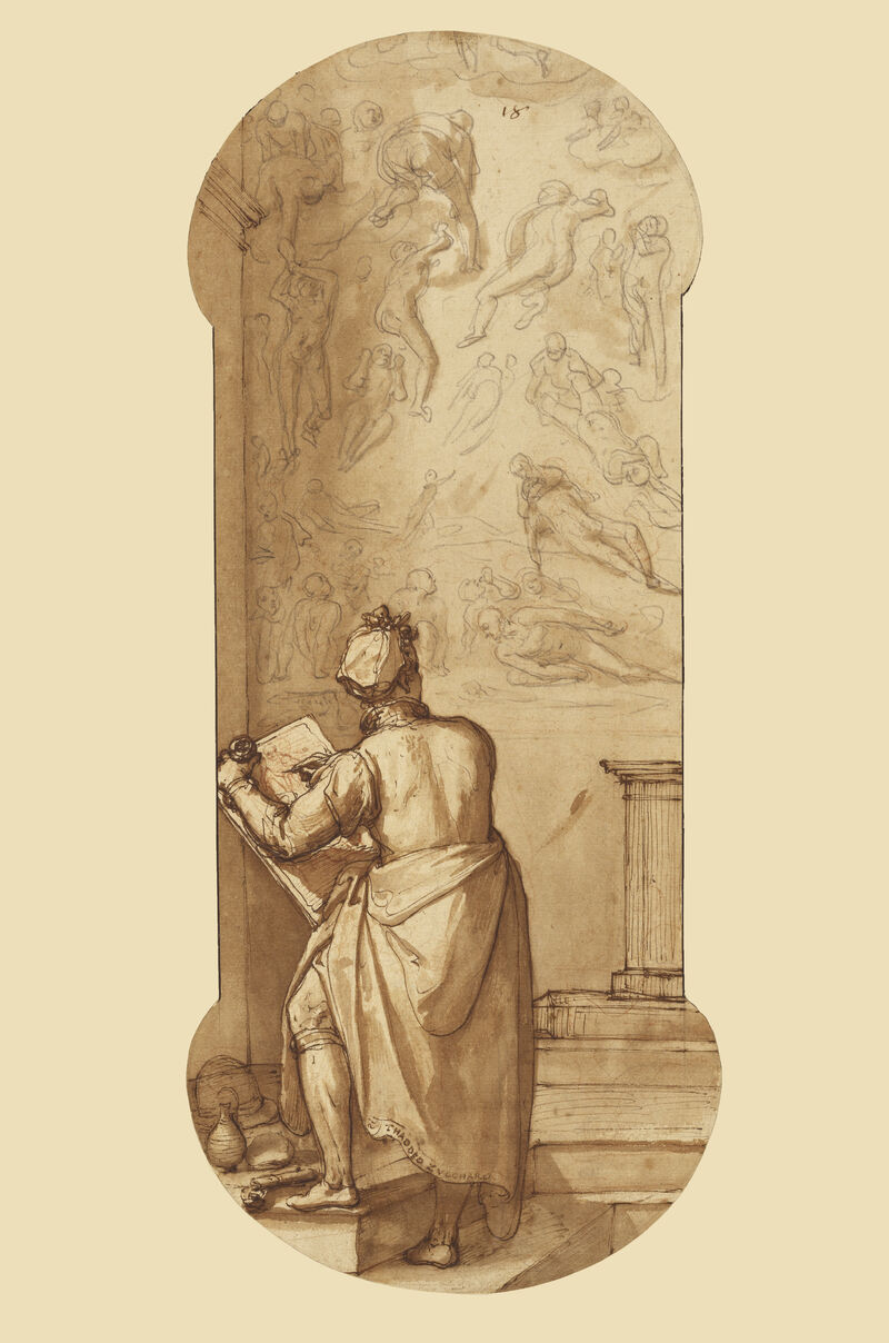Taddeo in the Sistine Chapel Drawing Michelangelo’s Last Judgement, about 1595, Federico Zuccaro