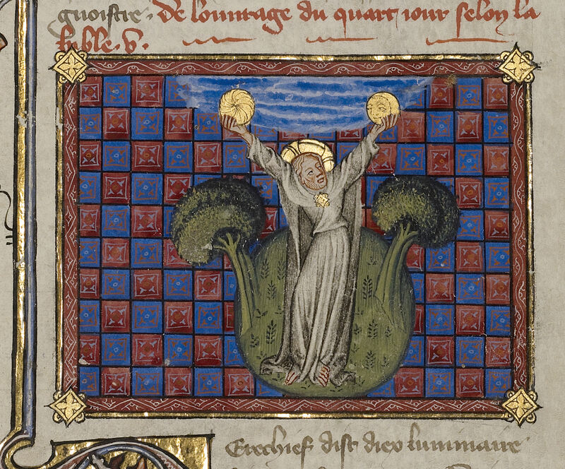 The Creation of the Sun and the Moon (detail) from the Historical Bible, about 1360 –70 Master of Jean de Mandeville (French, active 1350 – 70)