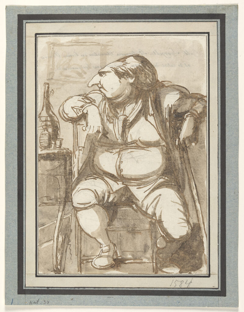 Johan Tobias Sergel, Sergel in Rom sitting at a table with a bottle of wine