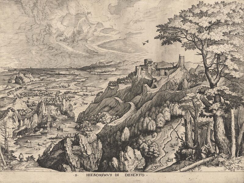 Pieter Bruegel d. Ä., radiert und gestochen von Jan und Lucas van Doetecum, Der heilige Hieronymus in der Wildnis, ca. 1555