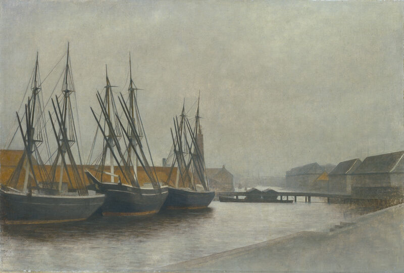 Vilhelm Hammershøi, Drei Schiffe, Christianshavn Kanal, 1905