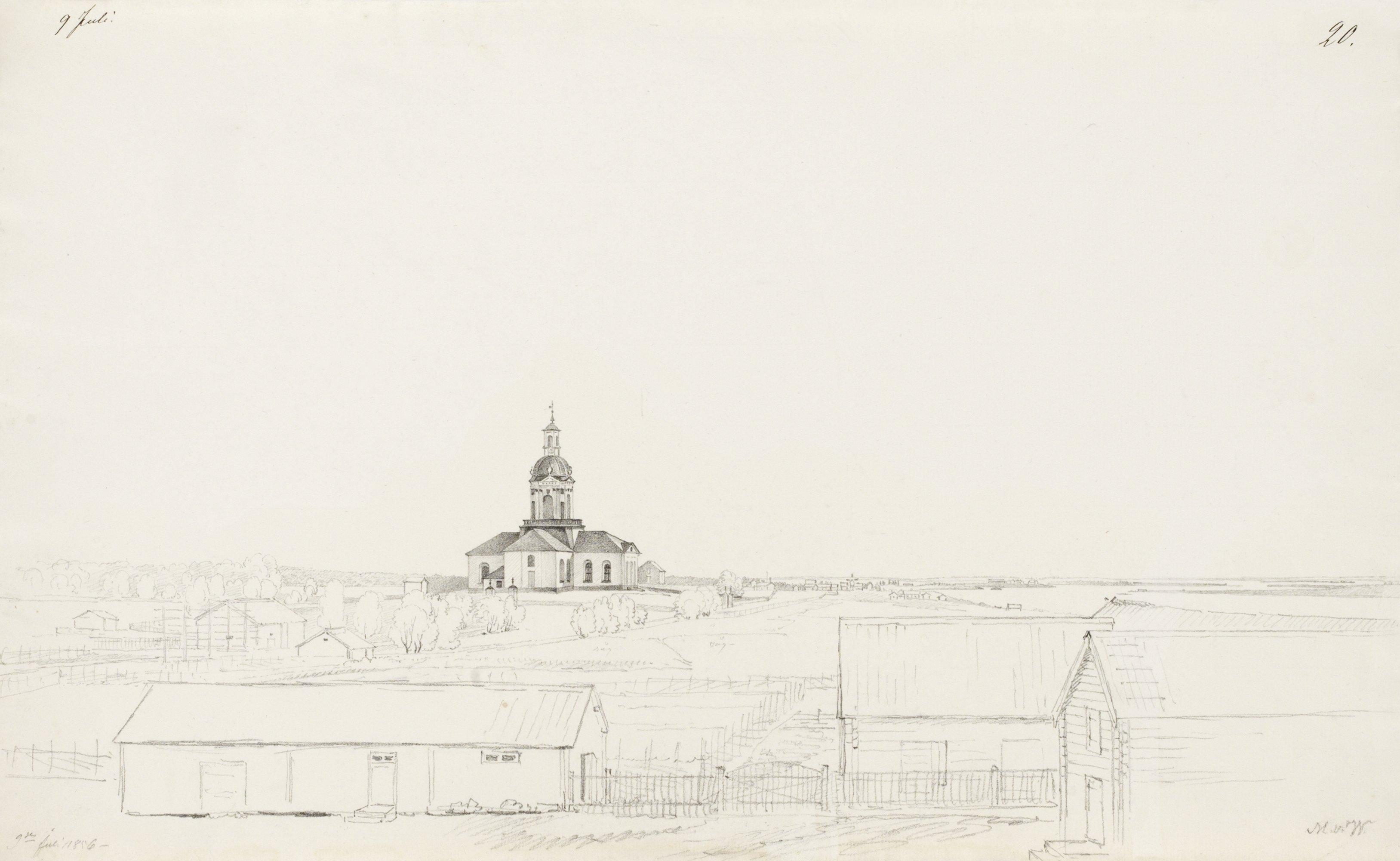 Magnus von Wright - Studie av Torneå kyrka från prästgården