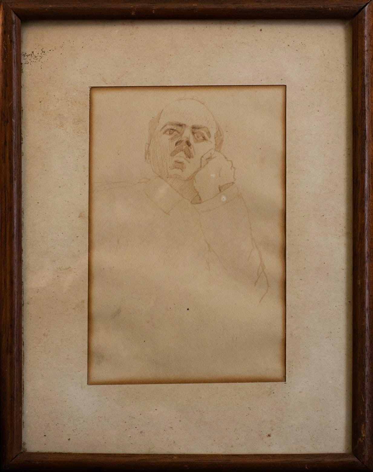 Mahmoud Said - Étude de tête-à-tête d\'homme à moustache, accoudé (study of a man with a moustache)