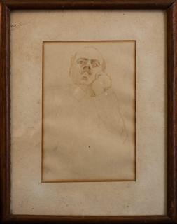 Mahmoud Said - Étude de tête-à-tête d\'homme à moustache, accoudé (study of a man with a moustache)