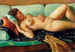 Mahmoud Said - Nu sur sofa vert