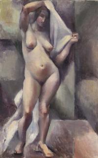 Mainie Jellett - Standing Female Nude holding a White Drape