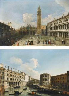 Maître De La Fondation Langmatt - Two Views Of Venice: The Piazza San Marco With The Basilica ; The Rialto Bridge From The North With The Fondaco Dei Tedeschi On The Left And And The Palazzo Dei Camerlenghi On The Right