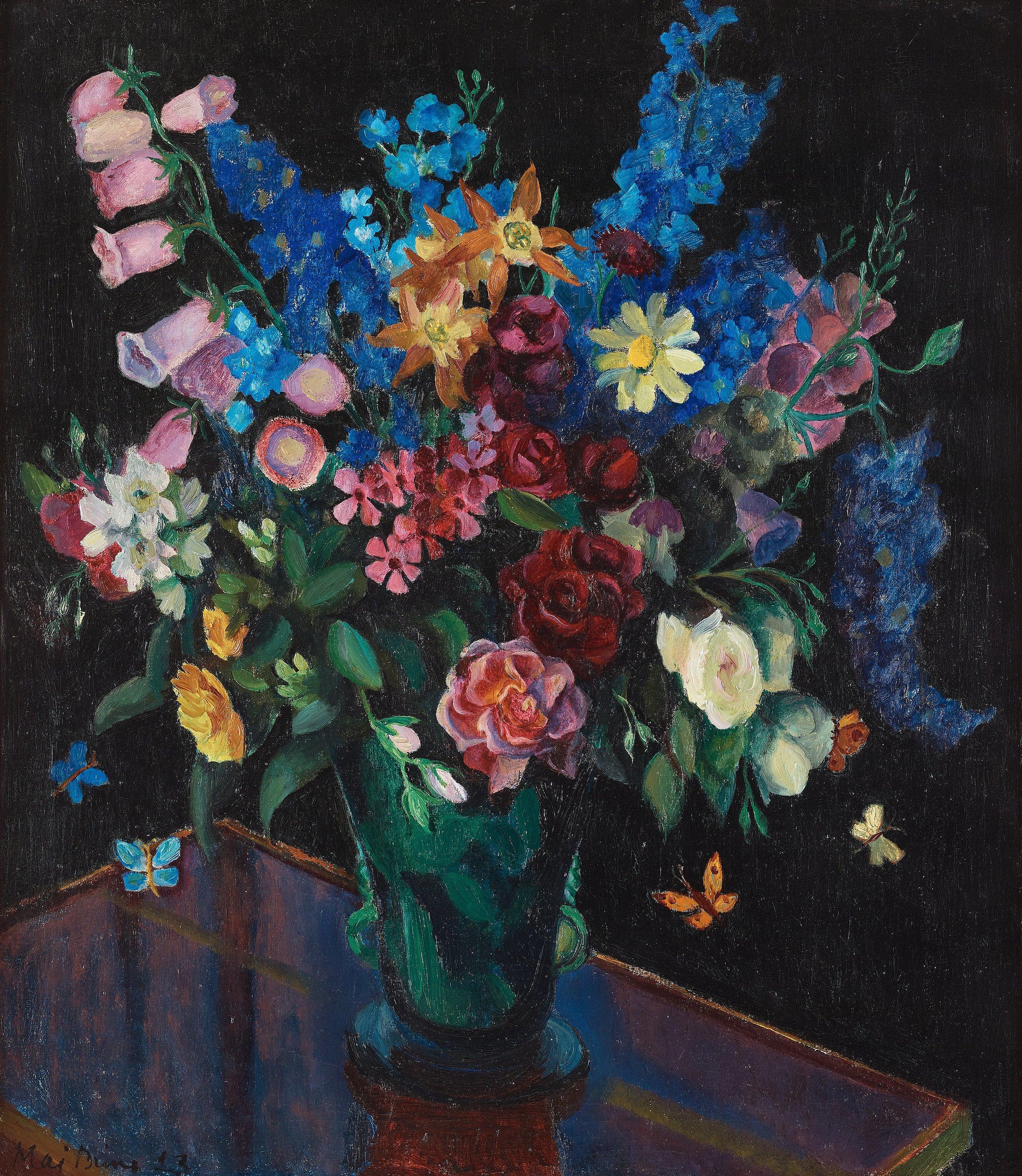 Maj Bring - Still life with flowers and butterflies