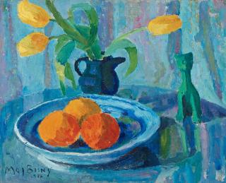 Maj Bring - Still life with green cat.