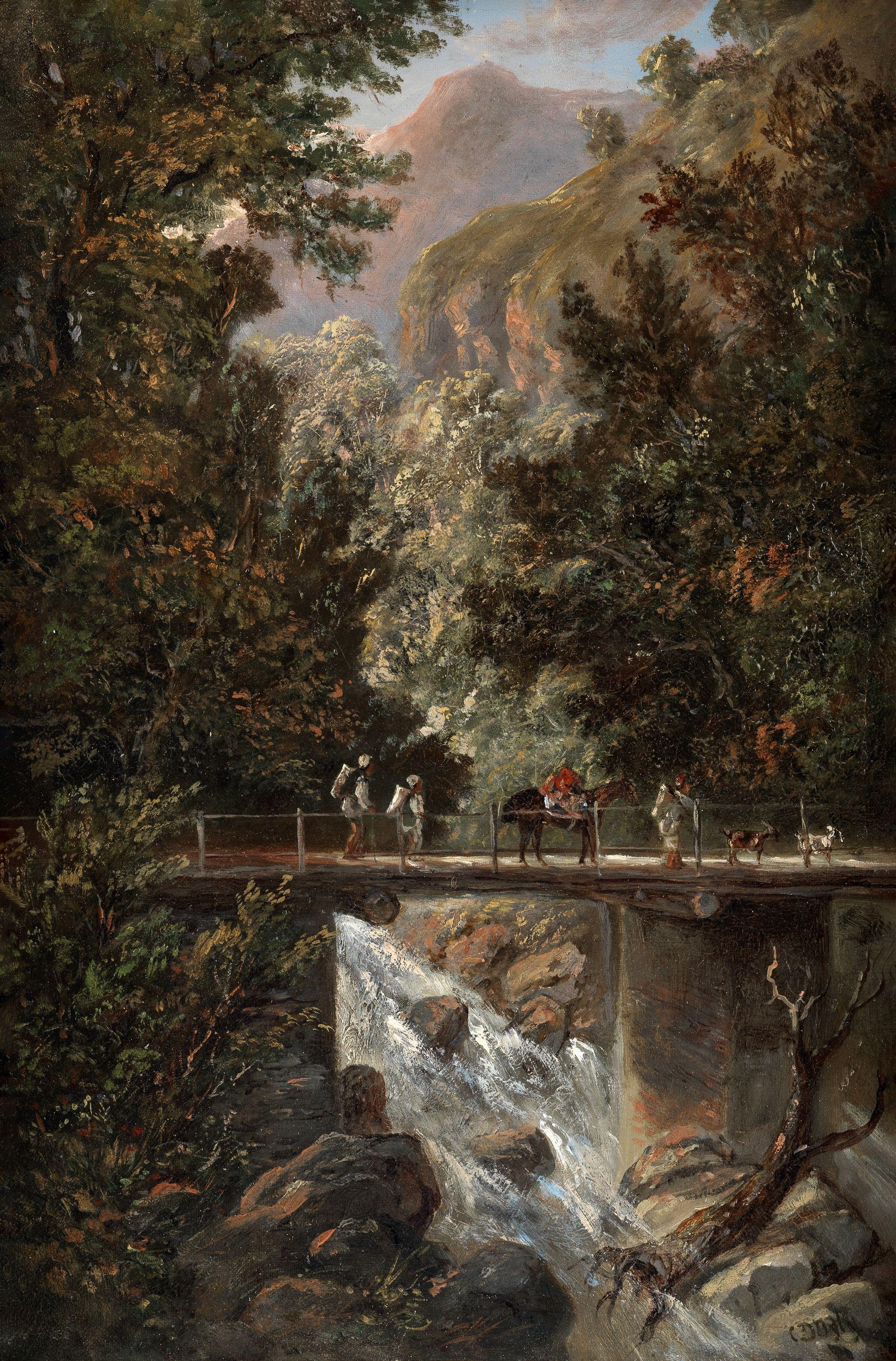 Maj. Gen. Sir Charles Walters D\'Oyly, Bt. - Figures Crossing A Bridge In The Himalayas