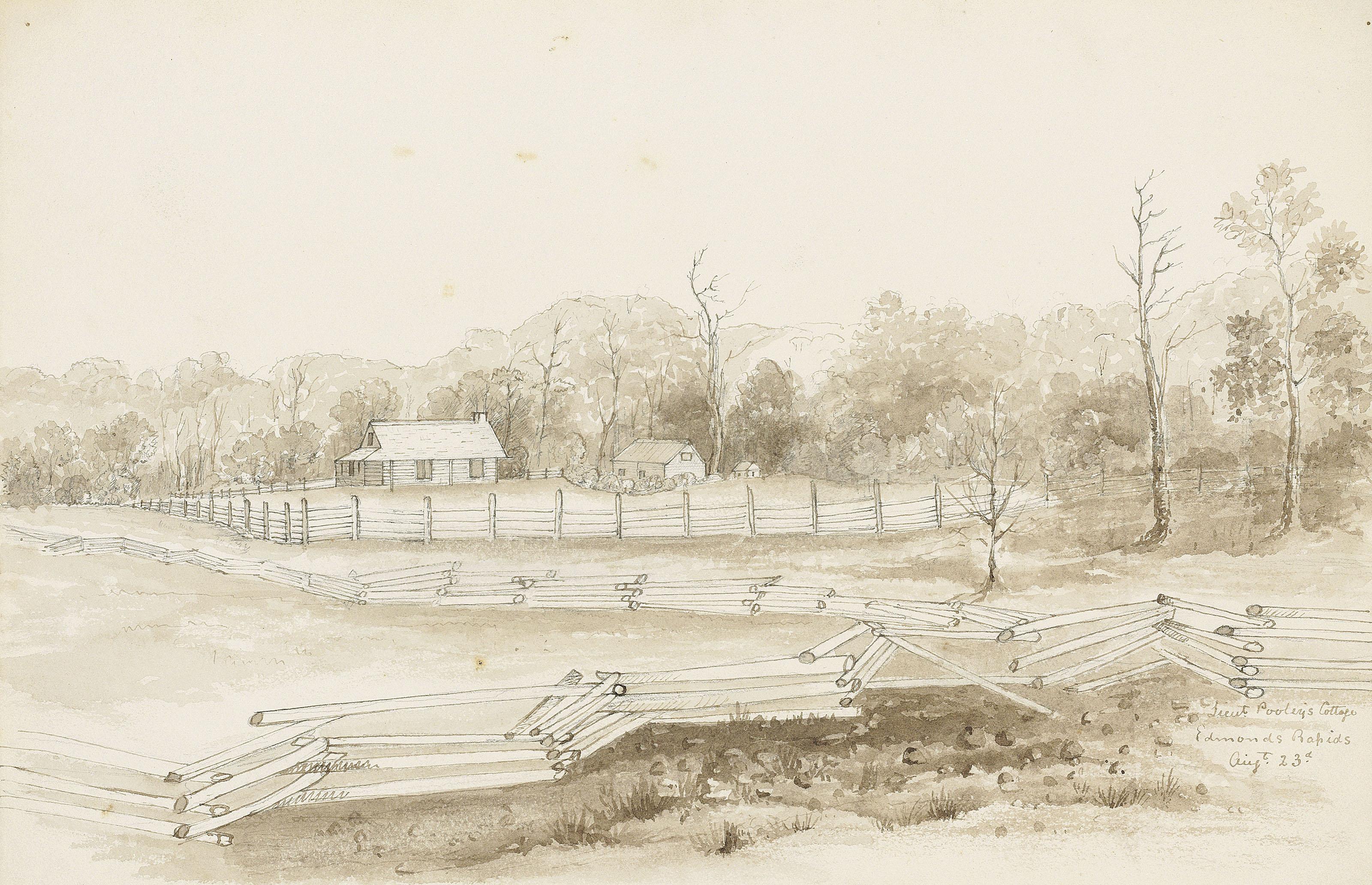 Major Charles Frederick Gibson - Lieutenant-Colonel Mitchell’s Cottage, Kingston (two views); and, Lieutenant Pooley’s Cottage, Edmonds Rapids