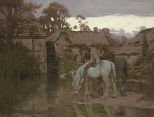 Major Godfrey Douglas Giles - Watering At The Old Mill Pond