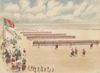 Major Reginald Augustus Wymer - The march past of the Northumberland Fusiliers before Queen Victoria at the Jubilee Review, Aldershot, 7th July 1887